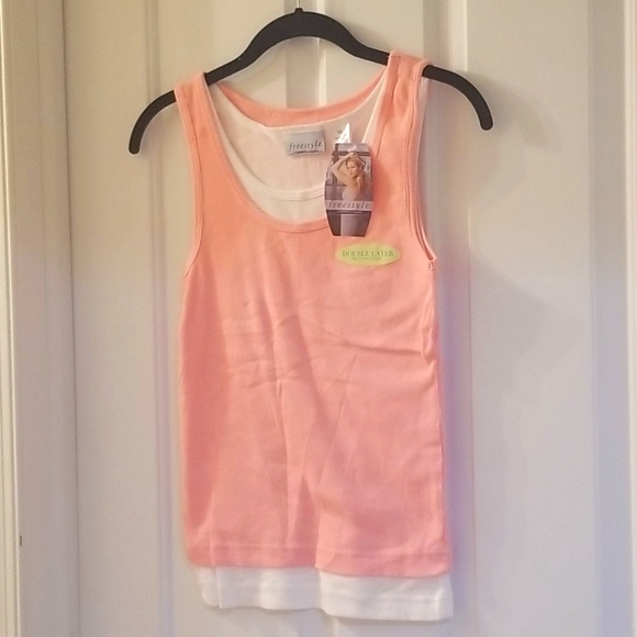 Danskin freestyle 2 layered tanks peachy pink and white medium - Picture 1 of 14